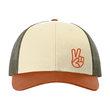 PEACE Cream/Loden Green/Dark Orange Trucker Hat