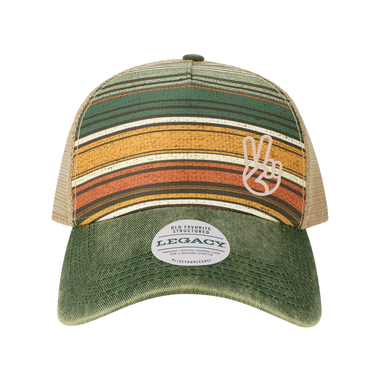 PEACE Green Stripe Old Favorite Five-Panel Trucker Hat